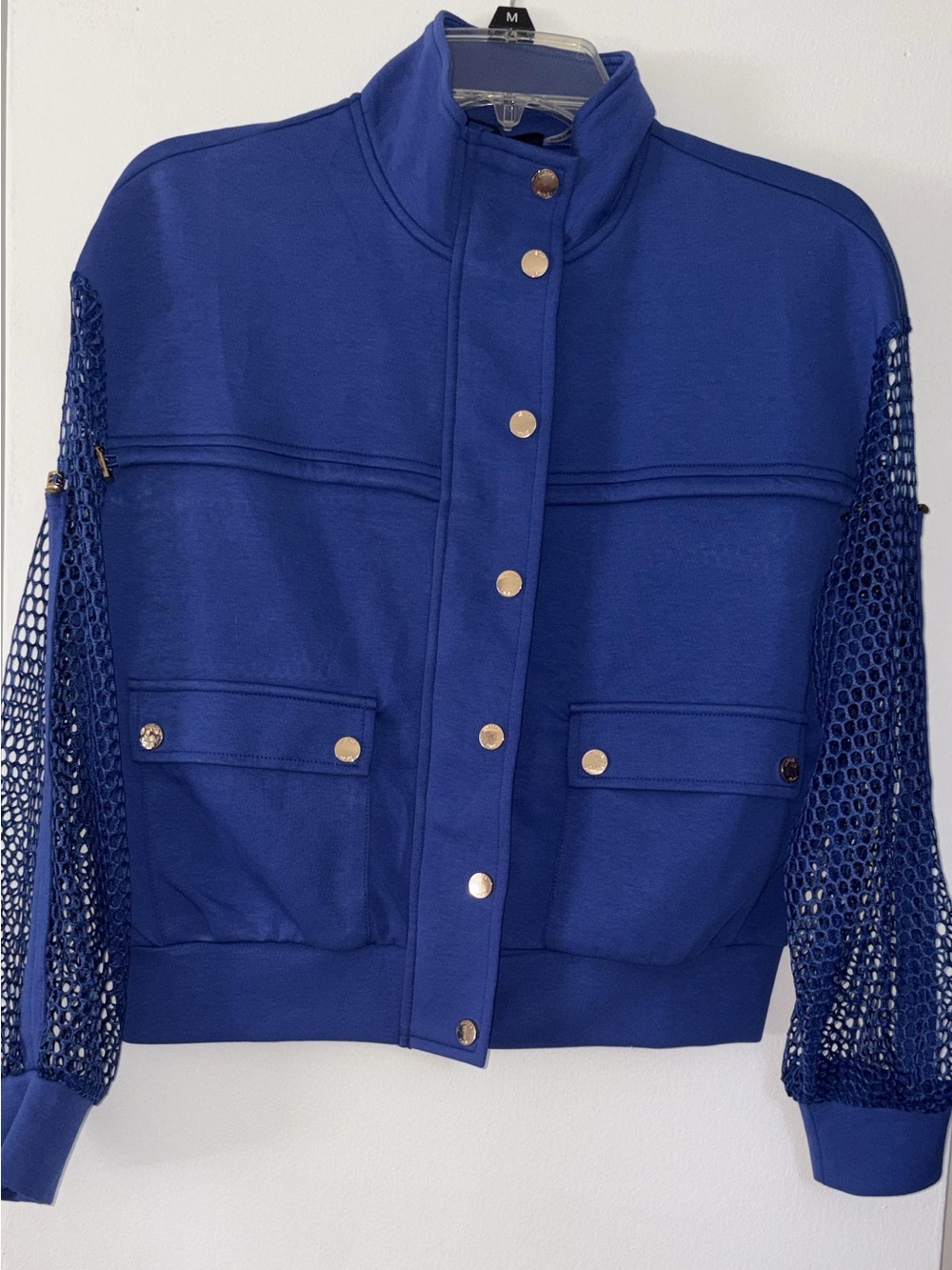 Women's Royal Blue Bomber Jacket with Mesh Sleeves